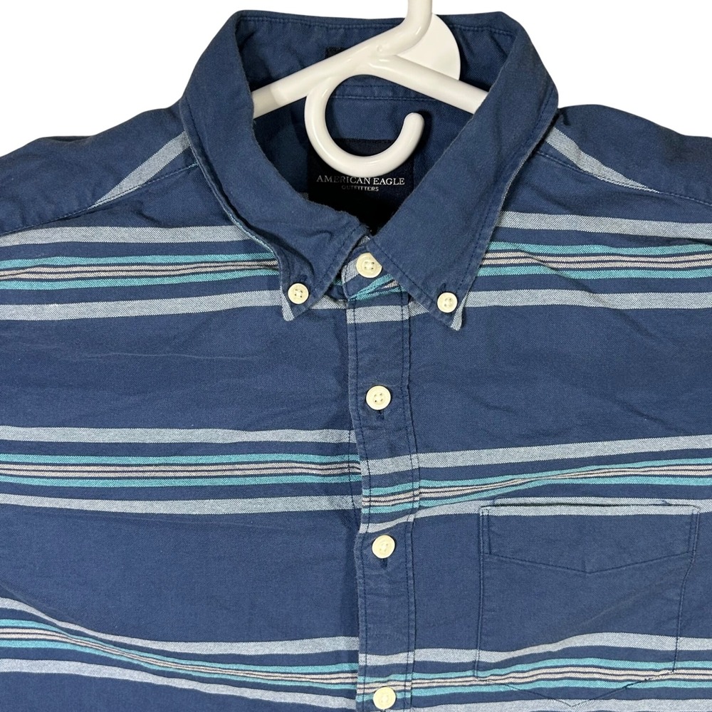American Eagle Outfitters Mens Striped Button Down Shirt Medium Soft Blue